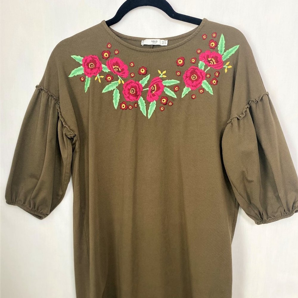 MANGO Green Embroidered Mini Dress Size S